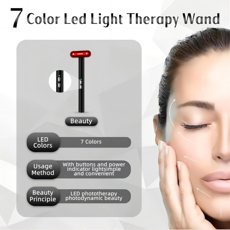 Fxtiaa Led-Light-Therapy, 7 Color Face Skincare Wand with Facial Massager LED Face Skin Rejuvenation for Face & Neck & Eye Skincare Equipment Red Light Wand - Image 5